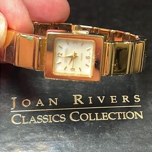 Vintage Joan Rivers Classics Collection Gold MOP Clamp Cuff Bracelet Watch